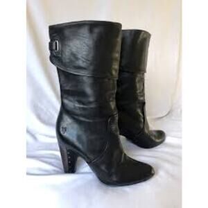 FRYE Bethany Cuff Shortie Leather Boot Sz 7.5 Black Heeled Foldover CASUAL SHOES